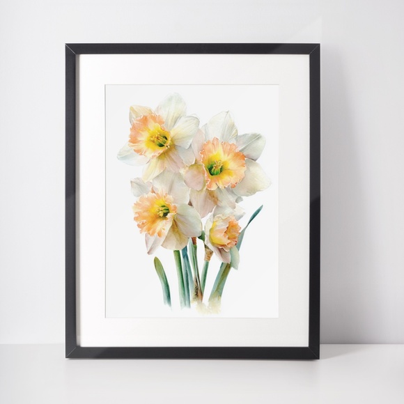 Watercolor Daffodils Flowers Wall Art Illustration Print Poster Unframed - Picture 2 of 6